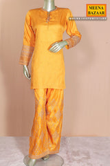 Mustard Silk Ready Made Suit with Embroidery