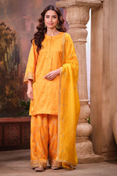 Mustard Silk Shirt Suit Set with Organza Dupatta Elegant Festive & Wedding Wear
