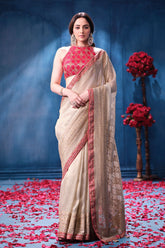 Gold & Rani Tissue Saree Elegant Festive & Wedding Wear