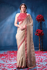 Gold & Rani Tissue Saree Elegant Festive & Wedding Wear