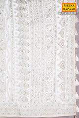 Off-white Zari, Jarkan Embellished Georgette Saree