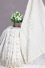 Off-white Zari, Jarkan Embellished Georgette Saree