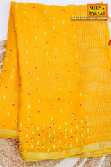 Mustard Chiffon Saree with Thread Embroidery – Elegant Festive & Party Wear Saree