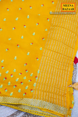 Mustard Chiffon Saree with Thread Embroidery – Elegant Festive & Party Wear Saree