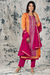 Gajari Silk Zari Embroidered Unstitched Suit