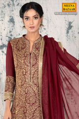 Maroon Georgette Gharara Unstitched Suit