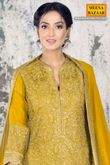 Mustard Georgette Gharara Unstitched Suit