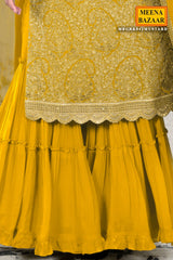 Mustard Georgette Gharara Unstitched Suit