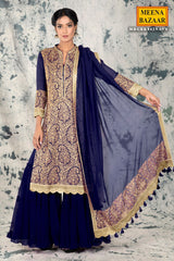 Navy Georgette Gharara Unstitched Suit