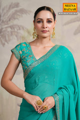 Rama Georgette Zari and Sequins Embroidered Saree