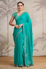 Rama Georgette Zari and Sequins Embroidered Saree