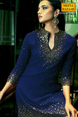 Navy Georgette Aari Embroidered Sharara Suit