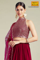 Maroon Georgette Lehenga
