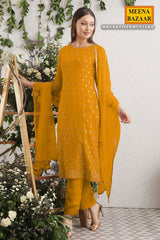 Mustard Embroidered Georgette Unstitched Suit
