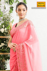 Gajari Georgette Gota Patti, Sequins, and Thread Embroidered Saree