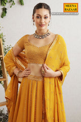 Mustard Embroidered Georgette Lehenga