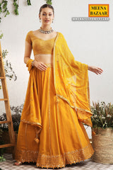 Mustard Embroidered Georgette Lehenga