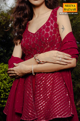 Wine Georgette Sequins Embroidered Sharara Suit