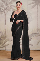 Black Georgette Sequins Embroidered Saree