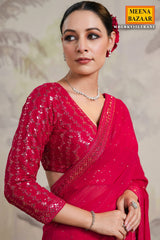 Rani Georgette Sequins Embroidered Saree