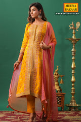Mustard Silk Zari and Sequins Embroidered Unstitched Suit