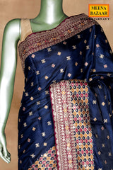 Navy Silk Embroidered Saree - Elegant Designer Party Wear Saree