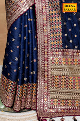 Navy Silk Embroidered Saree - Elegant Designer Party Wear Saree