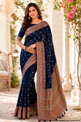 Navy Silk Embroidered Saree - Elegant Designer Party Wear Saree