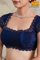 Navy Georgette Floral Sequins Embroidered Saree