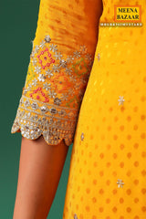 Mustard Jaquard Crepe Zari Thread and Sequins Embroidered Unstitched Suit