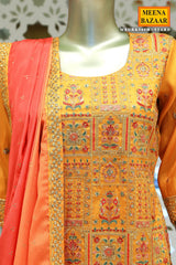 Mustard Tussar Silk Sequin Embroidered Unstitched Suit