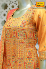 Mustard Tussar Silk Sequin Embroidered Unstitched Suit