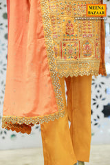 Mustard Tussar Silk Sequin Embroidered Unstitched Suit