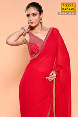 Rani Georgette Sequin Embroidered Saree WIth Ready Blouse