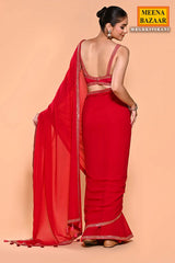 Rani Georgette Sequin Embroidered Saree WIth Ready Blouse