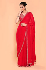 Rani Georgette Sequin Embroidered Saree WIth Ready Blouse