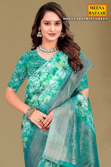 Gulabo Print Sea Green Cotton Saree