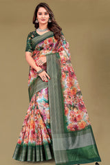 Gulabo Print Orange Cotton Saree