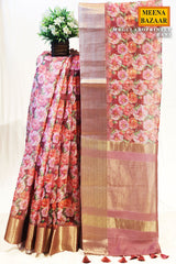 Gulabo Print Rani Cotton Embroidered Border Saree