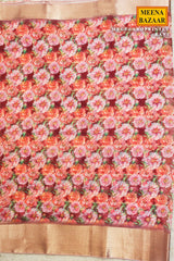 Gulabo Print Rani Cotton Embroidered Border Saree