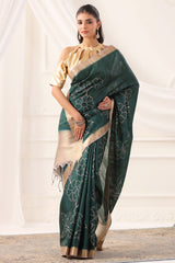 Bottle Green Cotton Weaving Saree Elegant Handloom Wear