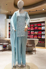 Elegant Sea Green Georgette Ready-Made Suit with Cut Dana & Thread Work