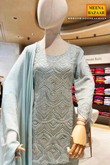 Elegant Sea Green Georgette Ready-Made Suit with Cut Dana & Thread Work