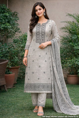 Tussar Cotton Embroidered Unstitched Suit
