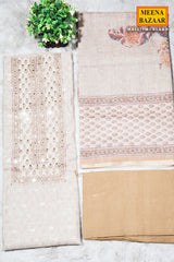 Mustard Printed Cotton Unstitched Suit with Dupatta