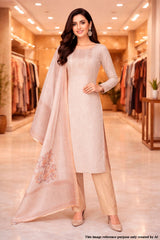 Mustard Printed Cotton Unstitched Suit with Dupatta
