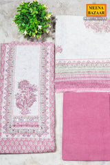 Mauve Cotton Unstitched Suit with Embroidery