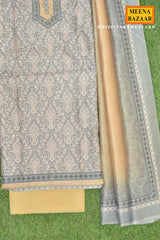 Unstiched Grey Kurta Set with Mustard Pants & Dupatta