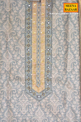 Unstiched Grey Kurta Set with Mustard Pants & Dupatta