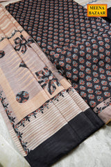 Black Floral Print Silk Suit Set